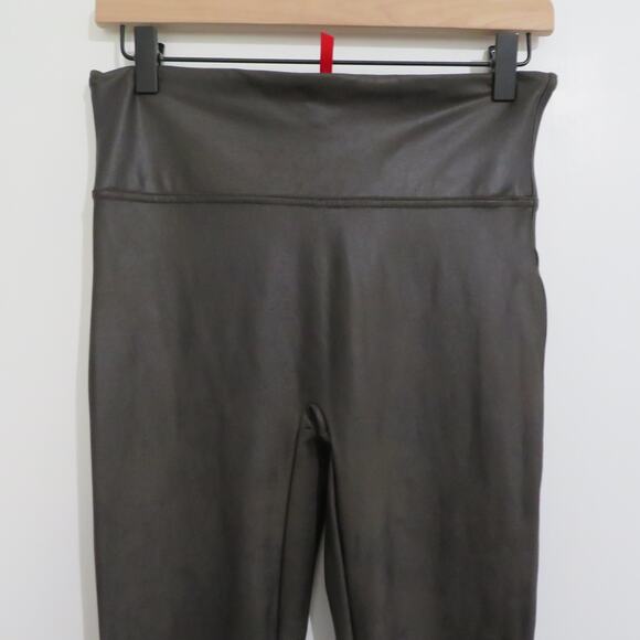 SPANX Womens Sz XL Olive Green Faux Leather Leggings Sculpting High Rise Edgy - Picture 3 of 7